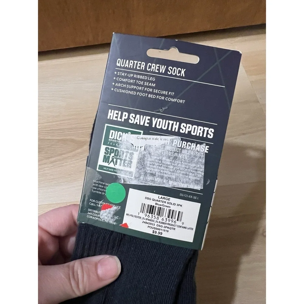 DSG‎ Men's Quarter Crew Socks Regular Size L Green Blue Quarter Crew Style